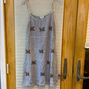 Blue Sky Gray Embroidered Butterfly Dress
